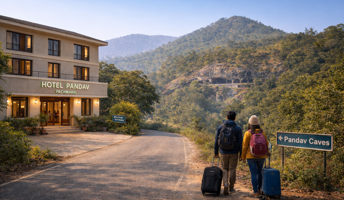 Family staying at budget hotel in Pachmarhi