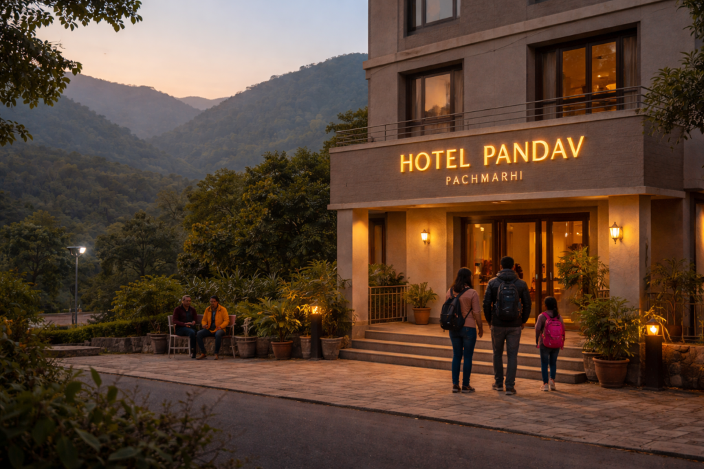budget hotel room in Pachmarhi at Hotel Pandav